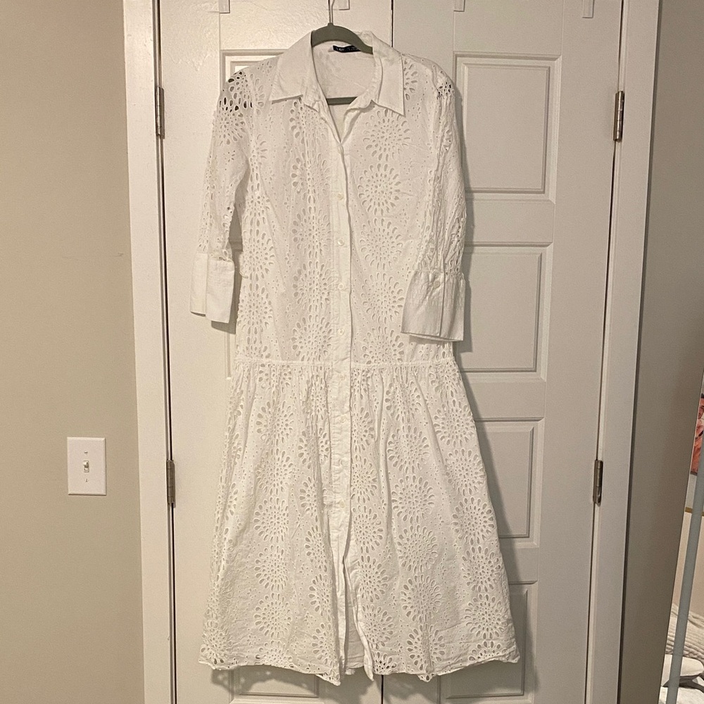 Zara White Long Sleeve Lace Dress